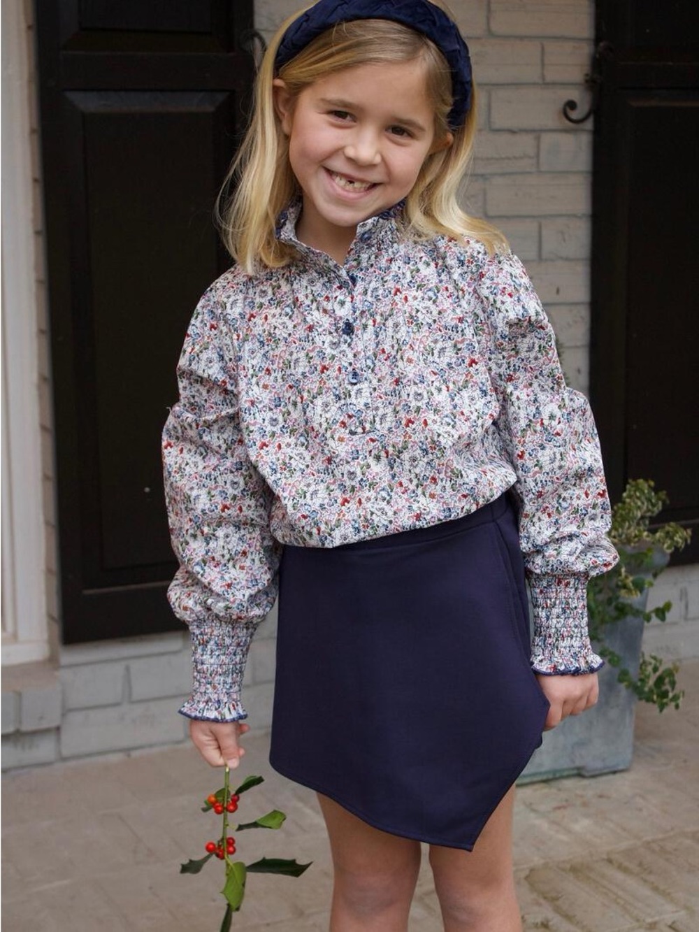 Pleat Girls Navy Wrap Skort Size 8 Preppy Dress Skirt